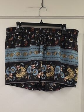🍁LOFT Women's Medium Floral Pull On Shorts Border Print Drawstring
